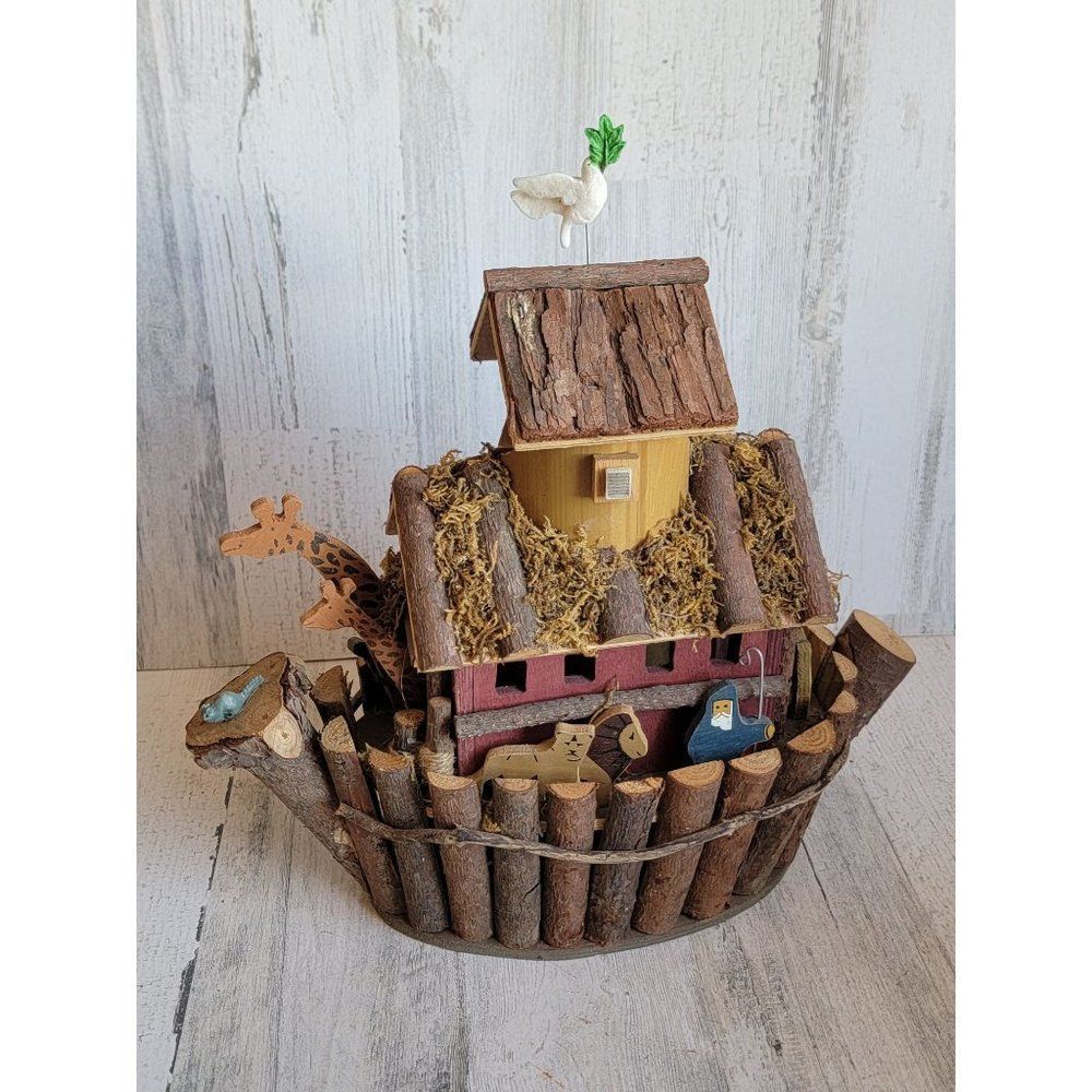 Vintage rustic Noah's Ark animals Bible wooden decor unique